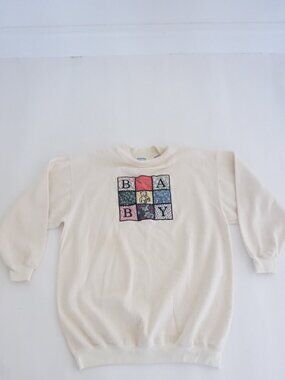 Vintage Edition Maternity Cream Patchwork Baby Teddy Bear Graphic Sweatshirt L